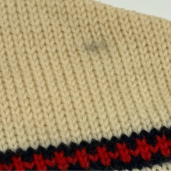 NWOT Dale of Norway Pure New Wool Knit Beanie Cream w/ Navy/Red Accents Vintage - Picture 3 of 7